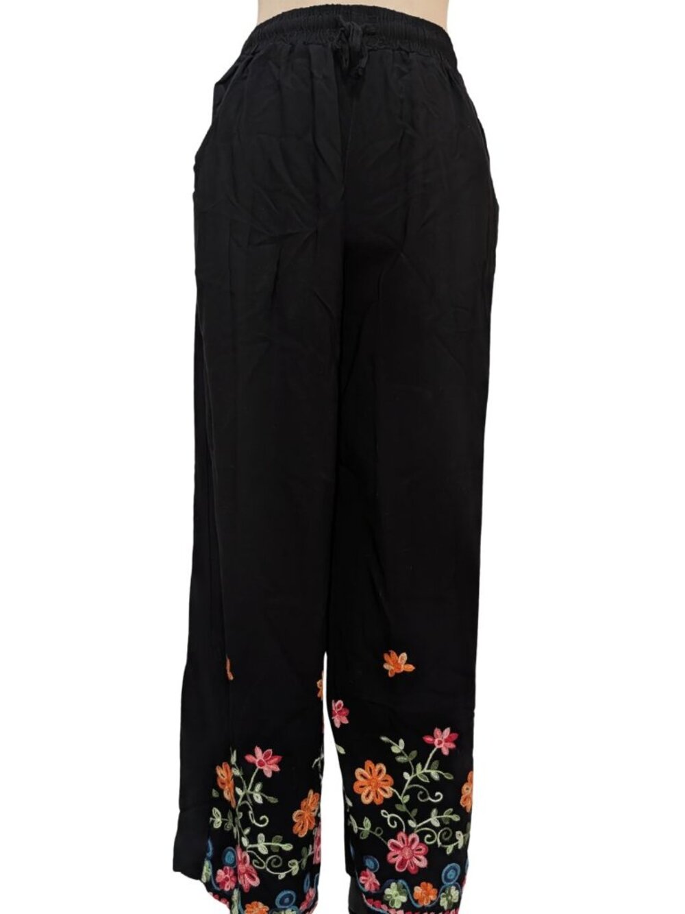 Floral Embroidered Wide-Leg Pants